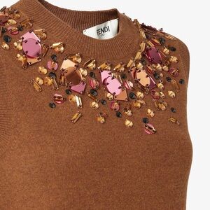 Fendi Brown Sweater with Pink and Orange Embellishments